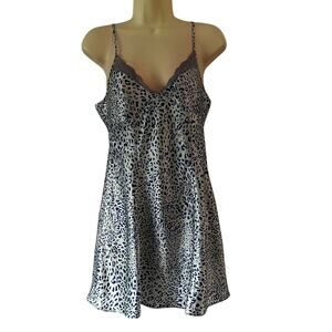 Jones New York Nightgown Woman’s Medium Blue Animal Print Short Lace Chemise